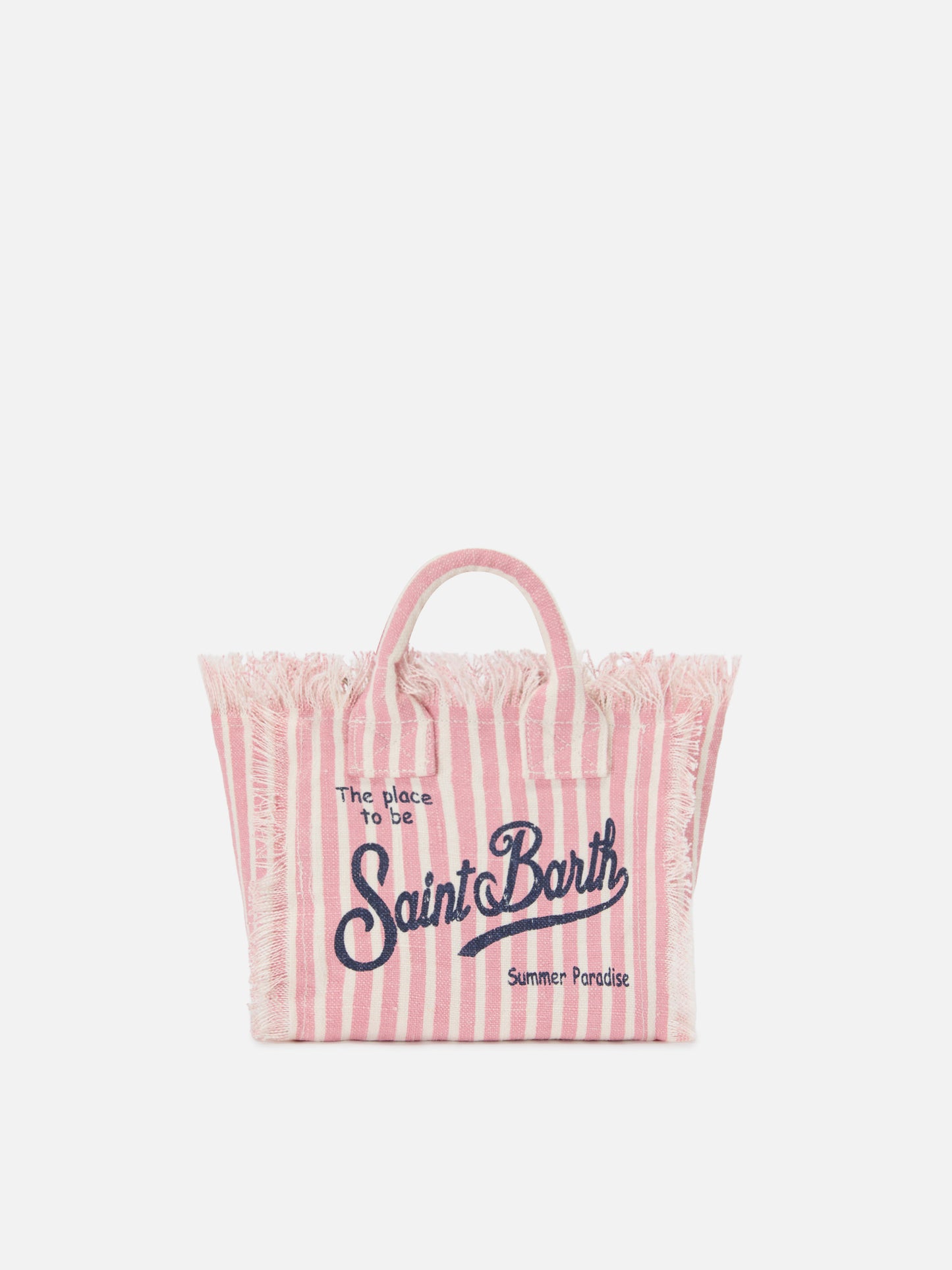 Borsa Vanity in lino a righe fini rosa e bianche