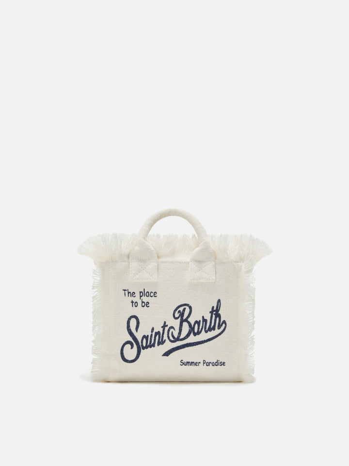 White solid color linen Vanity mini bag with removable strap