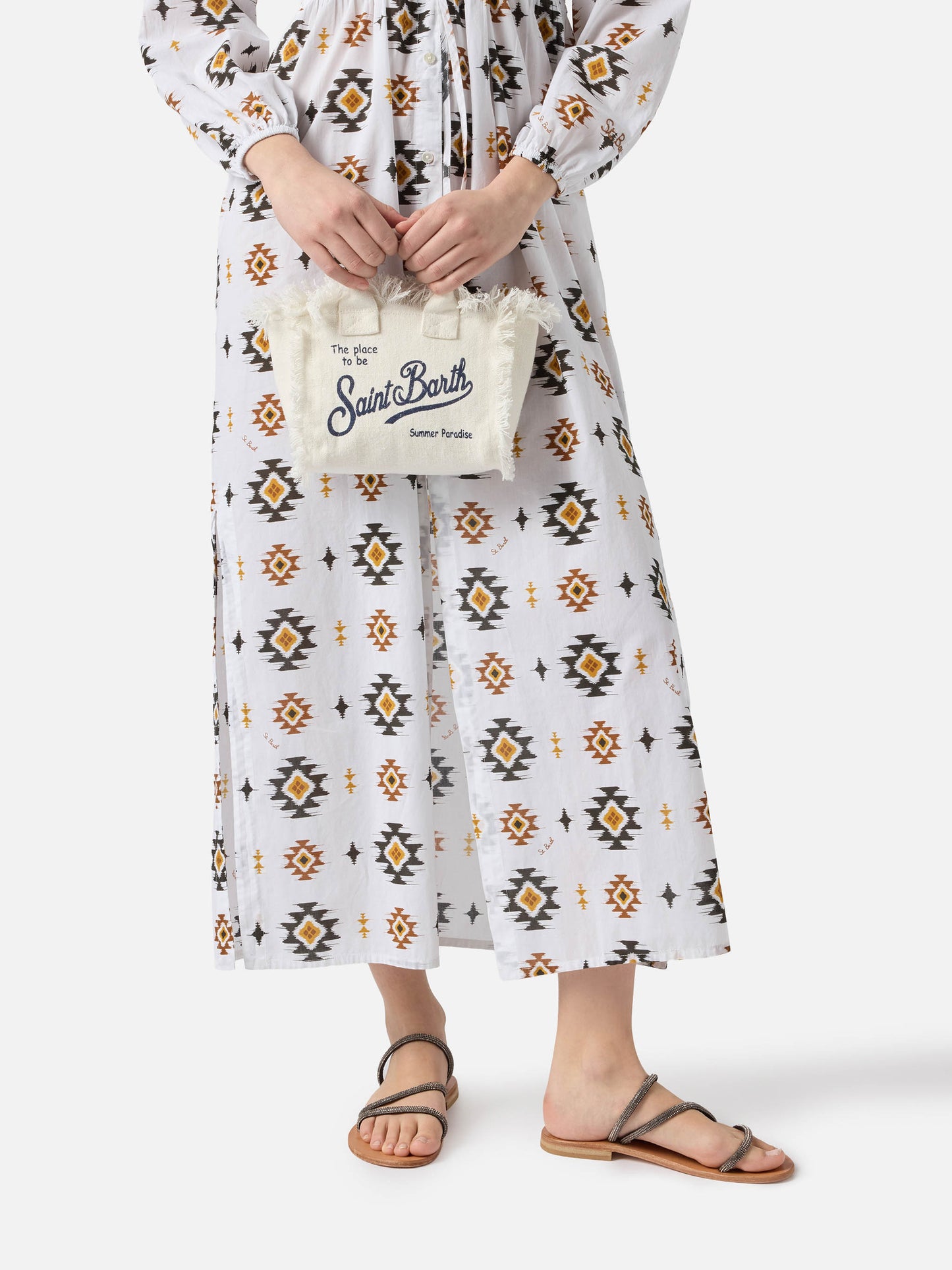 White solid color linen Vanity mini bag with removable strap