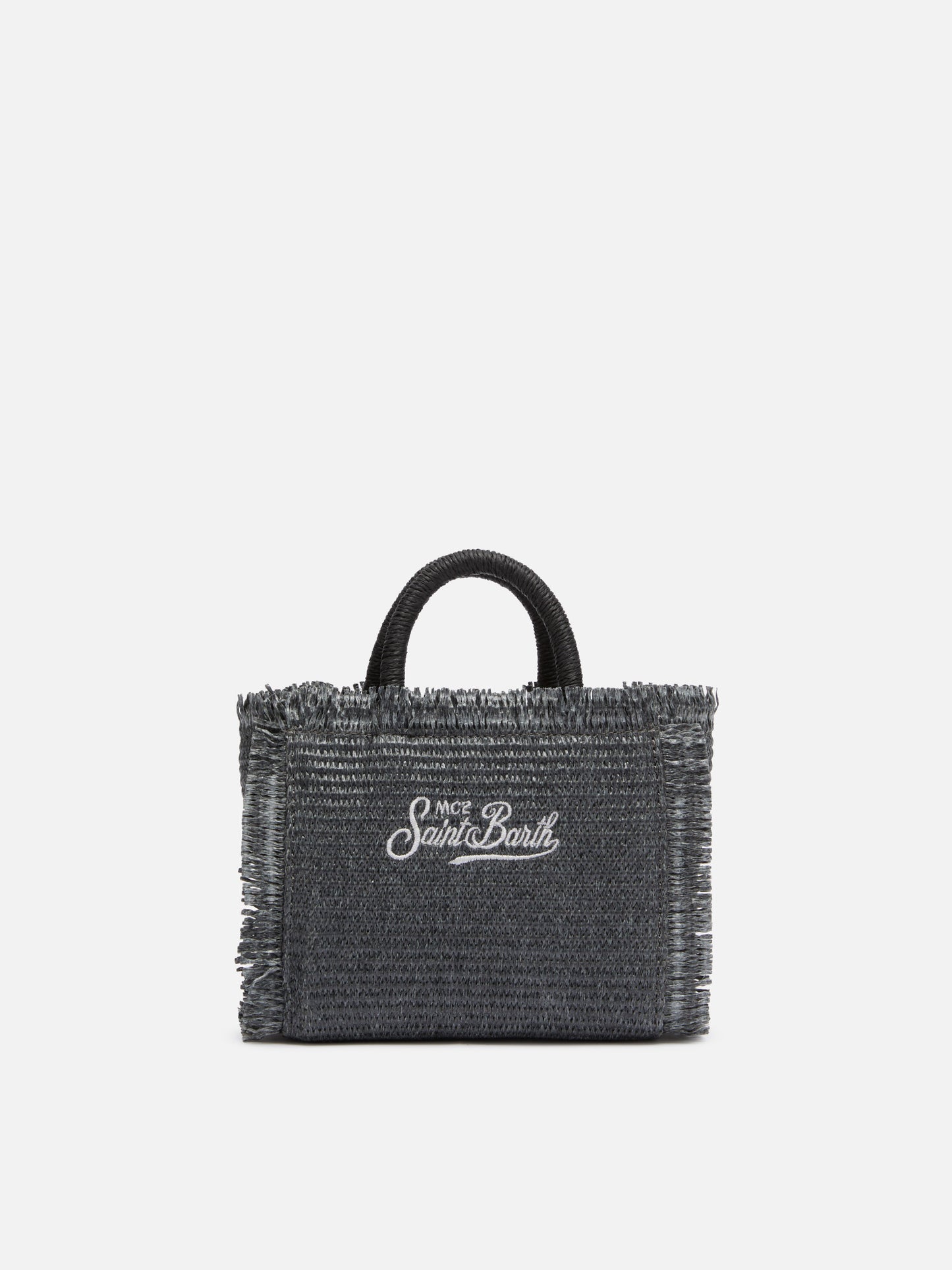 Schwarze Mini-Vanity-Strohtasche mit Strassverzierung
