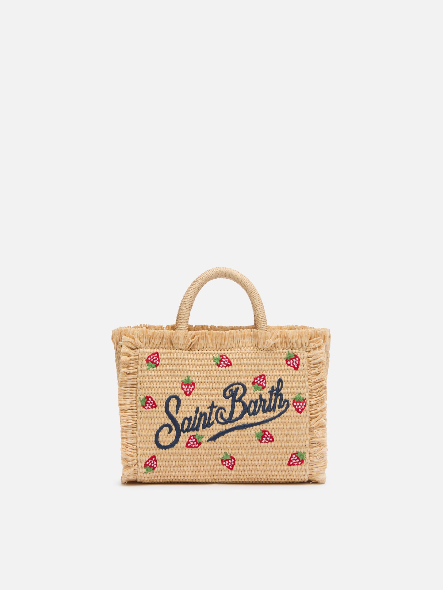 Mini Vanity Straw effect bag with strawberry patch applied