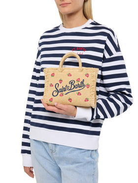 Mini Vanity Straw effect bag with strawberry patch applied