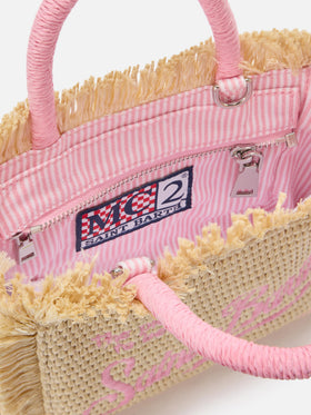 Vanity mini straw effect bag with embroidered logo