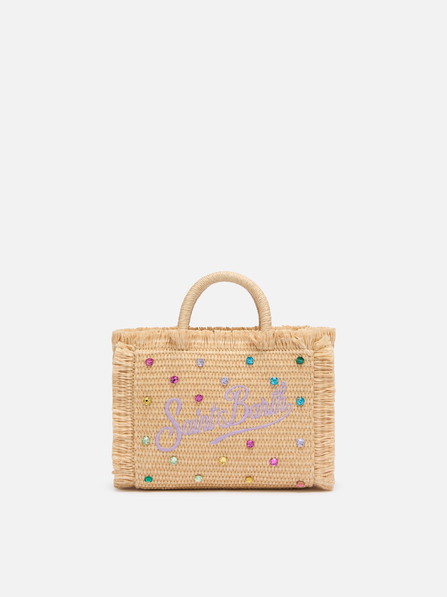 Mini Vanity Tasche in Strohoptik mit Strassverzierung