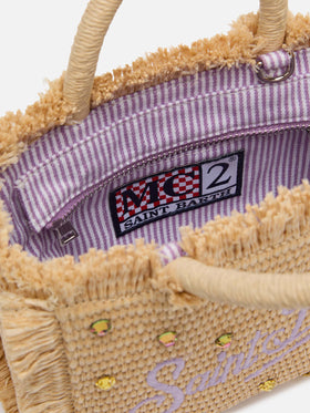Mini Vanity Tasche in Strohoptik mit Strassverzierung