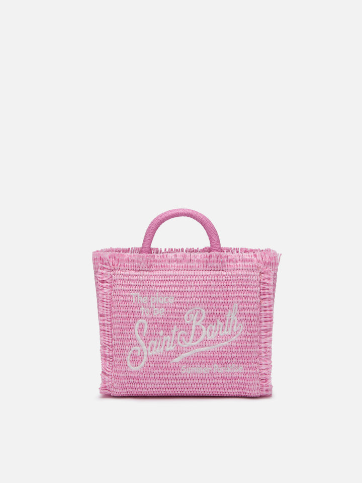 Rosa Mini Vanity Tasche in Strohoptik