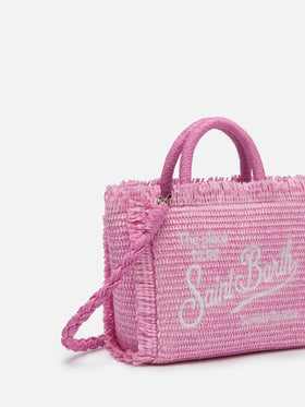 Rosa Mini Vanity Tasche in Strohoptik