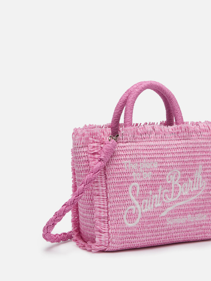 Rosa Mini Vanity Tasche in Strohoptik