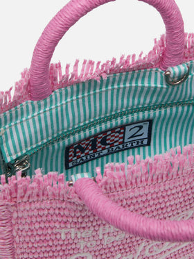 Rosa Mini Vanity Tasche in Strohoptik