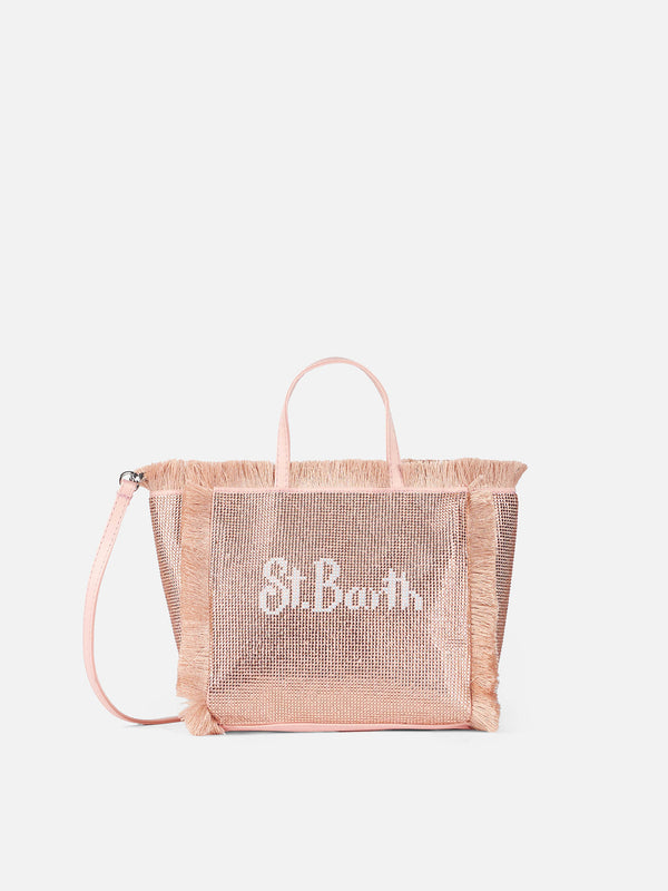 Mini Vanity fringed bag with rose gold rhinestones