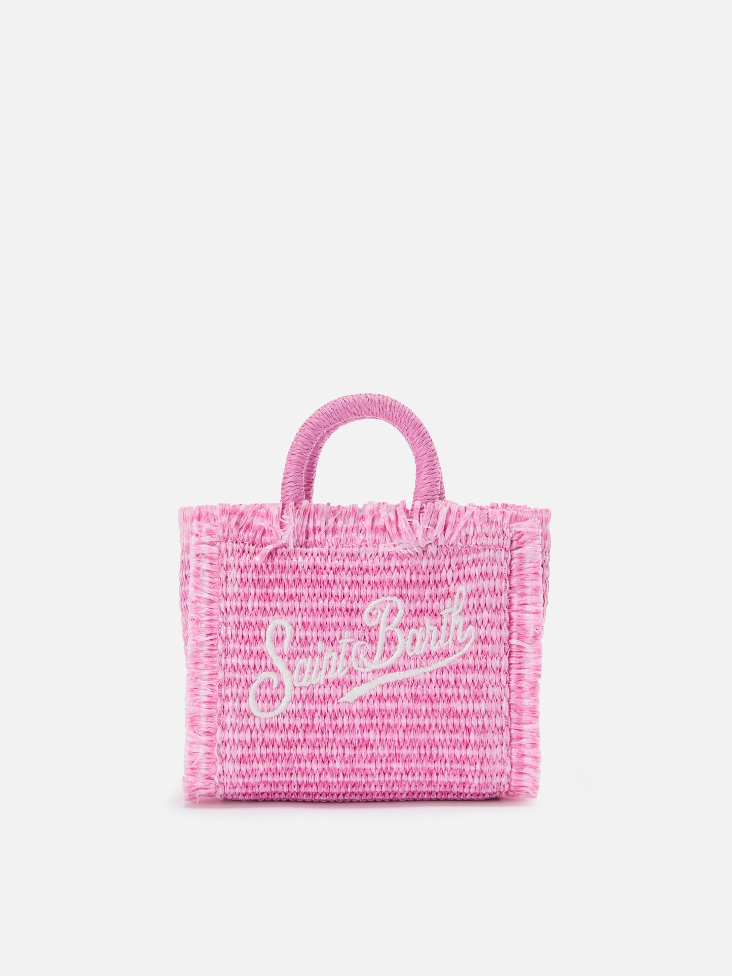Vanity straw effect micro bag with pink details