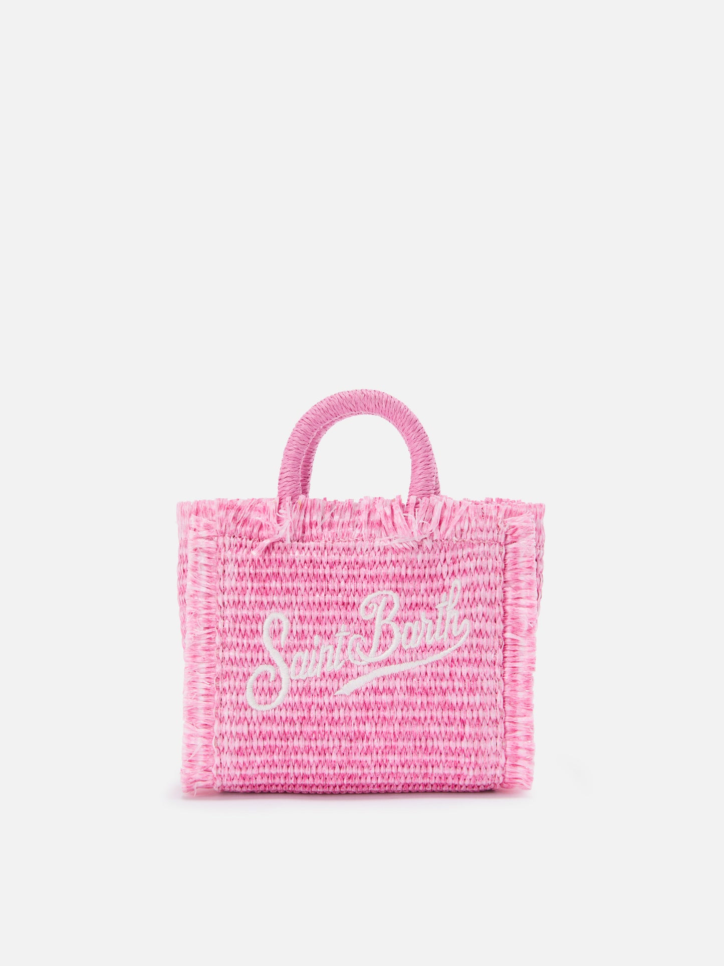 Vanity straw effect micro bag with pink details