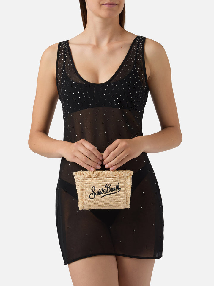 Vanity straw effect micro bag with blue details