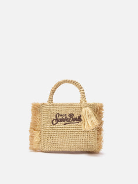 Borsa Vanity mini in raffia con frange laterali