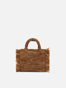 Neceser mini de rafia Brown Vanity con flecos laterales 