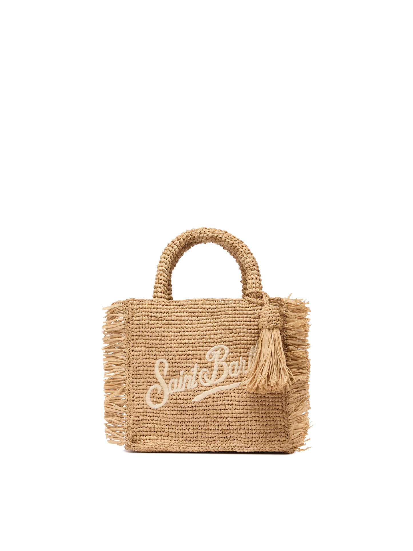 Mini Vanity Raffia Fringes bag with Saint Barth embroidery