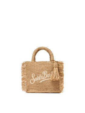 Mini Vanity Raffia Fringes bag with Saint Barth embroidery