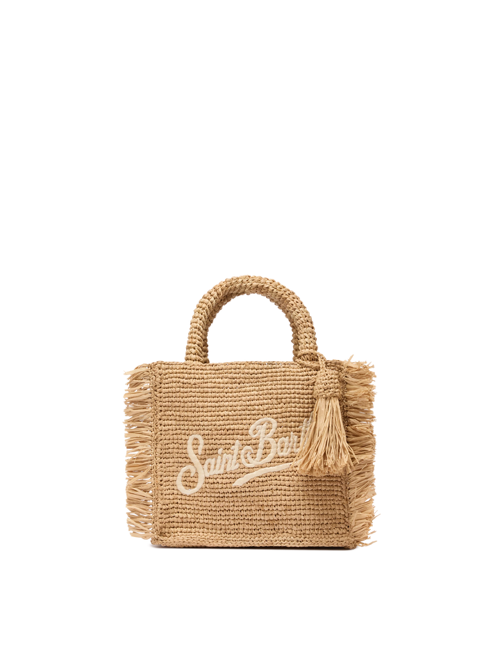 Borsa Mini Vanity rafia con frange e ricamo Saint Barth