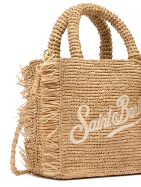 Mini Vanity Raffia Fringes bag with Saint Barth embroidery