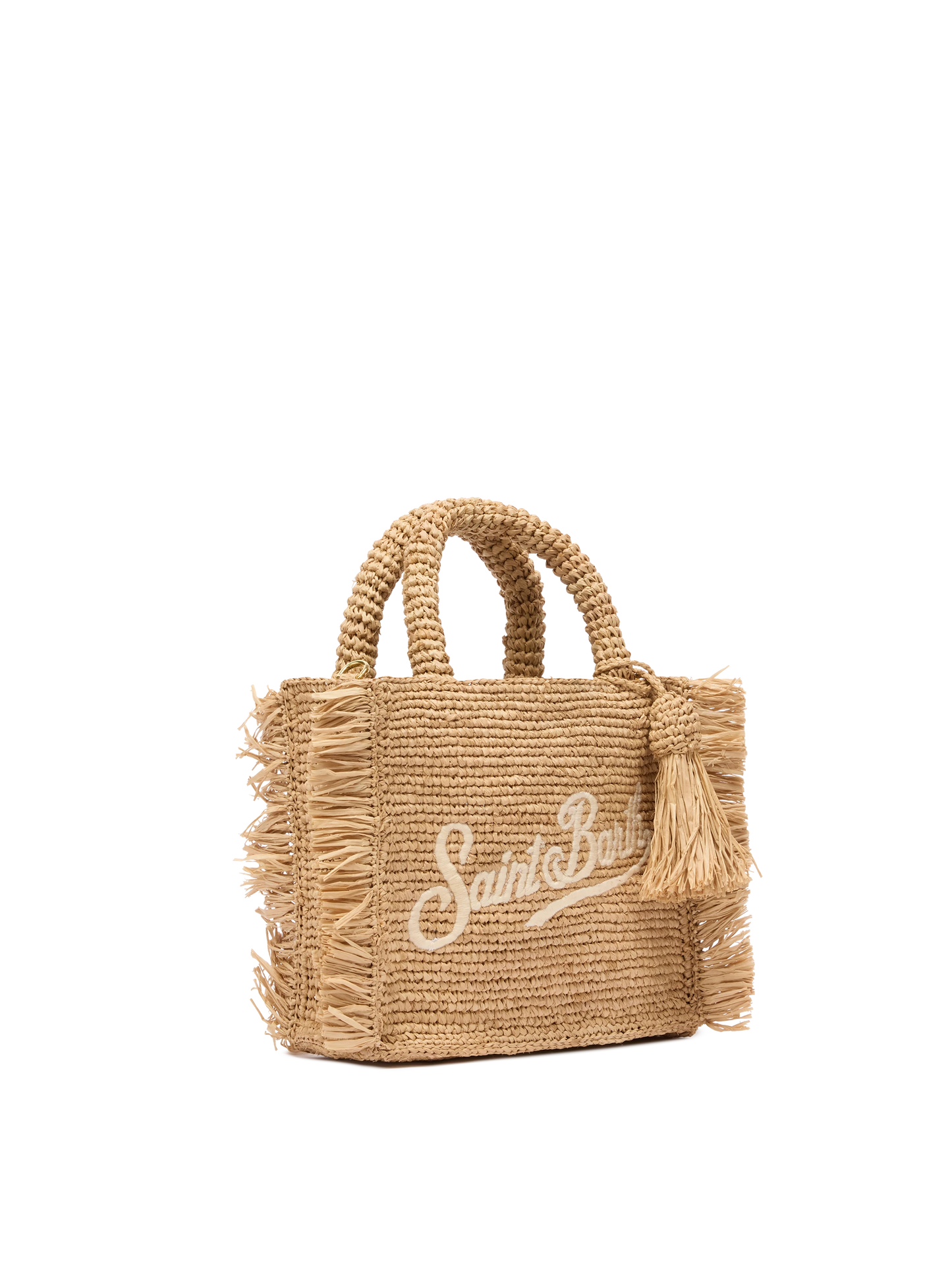 Mini Vanity Raffia Fringes bag with Saint Barth embroidery