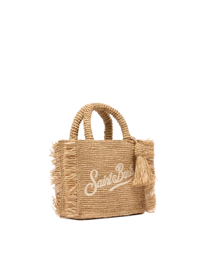 Mini Vanity Raffia Fringes bag with Saint Barth embroidery