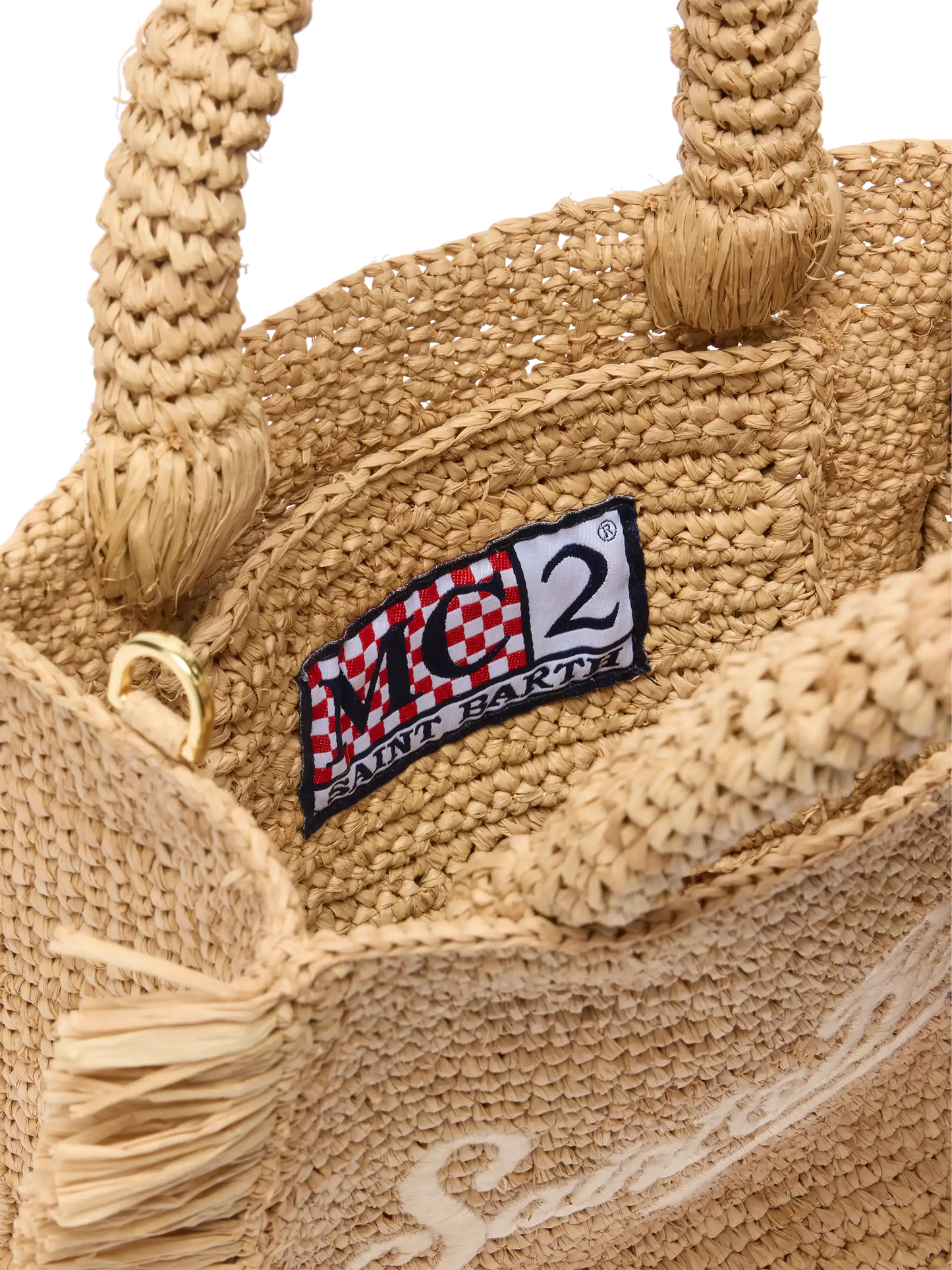 Mini Vanity Raffia Fringes bag with Saint Barth embroidery