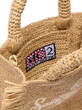 Mini Vanity Raffia Fringes bag with Saint Barth embroidery