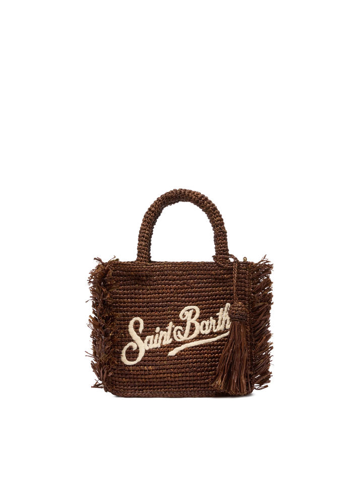 Borsa Mini Vanity rafia con frange e ricamo Saint Barth