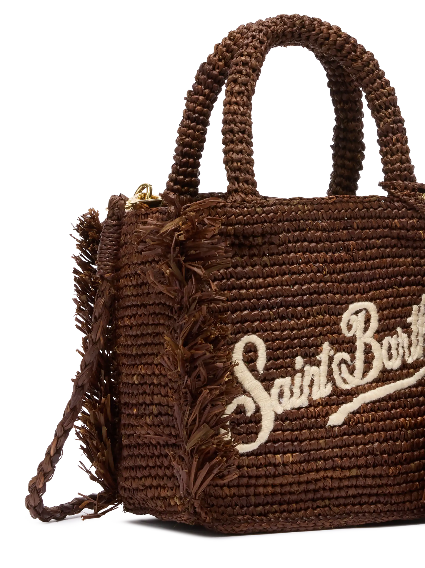 Mini Vanity Raffia Fringes bag with Saint Barth embroidery