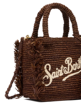 Mini Vanity Raffia Fringes bag with Saint Barth embroidery
