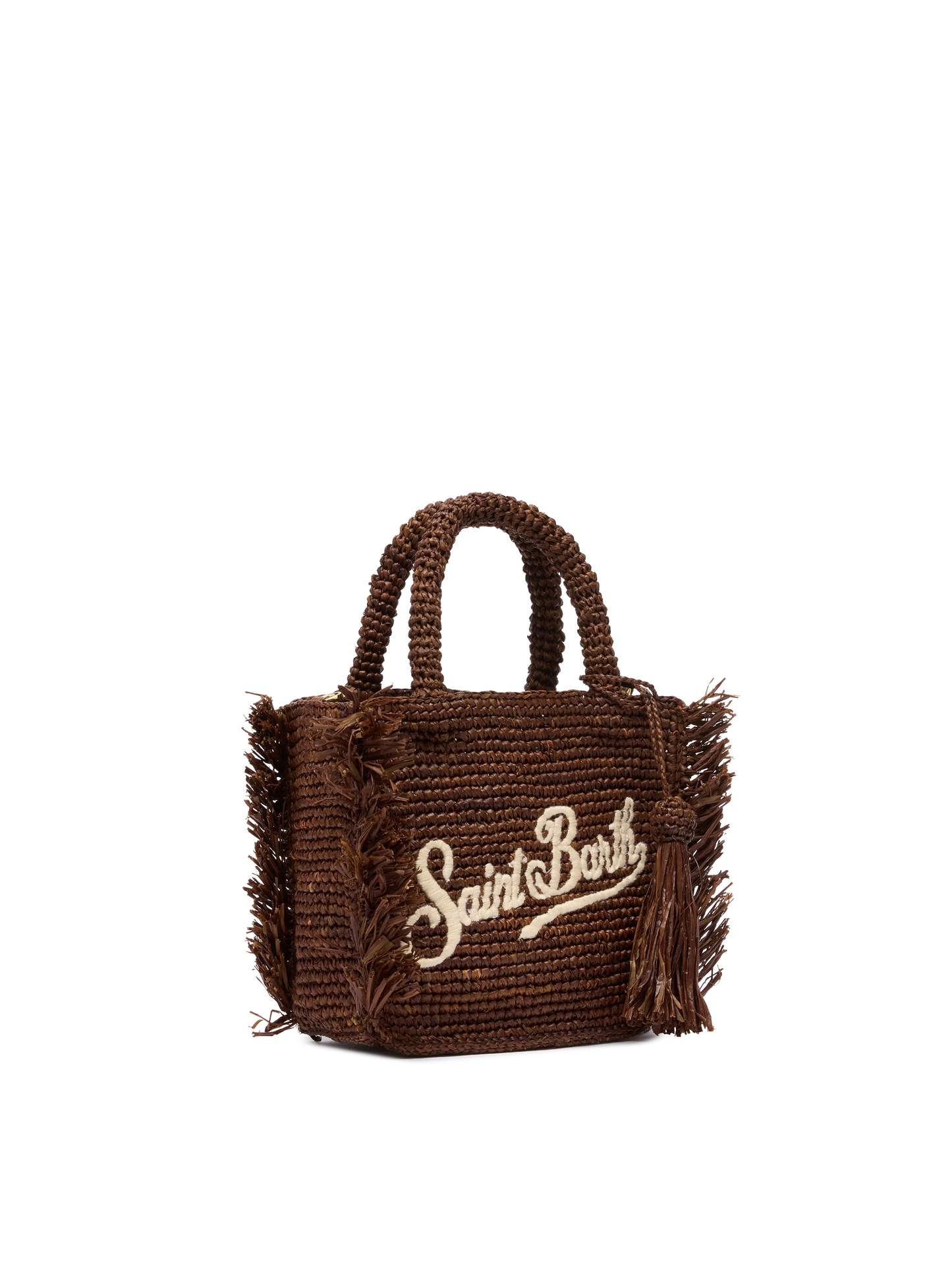 Mini Vanity Raffia Fringes bag with Saint Barth embroidery