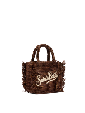 Mini Vanity Raffia Fringes bag with Saint Barth embroidery