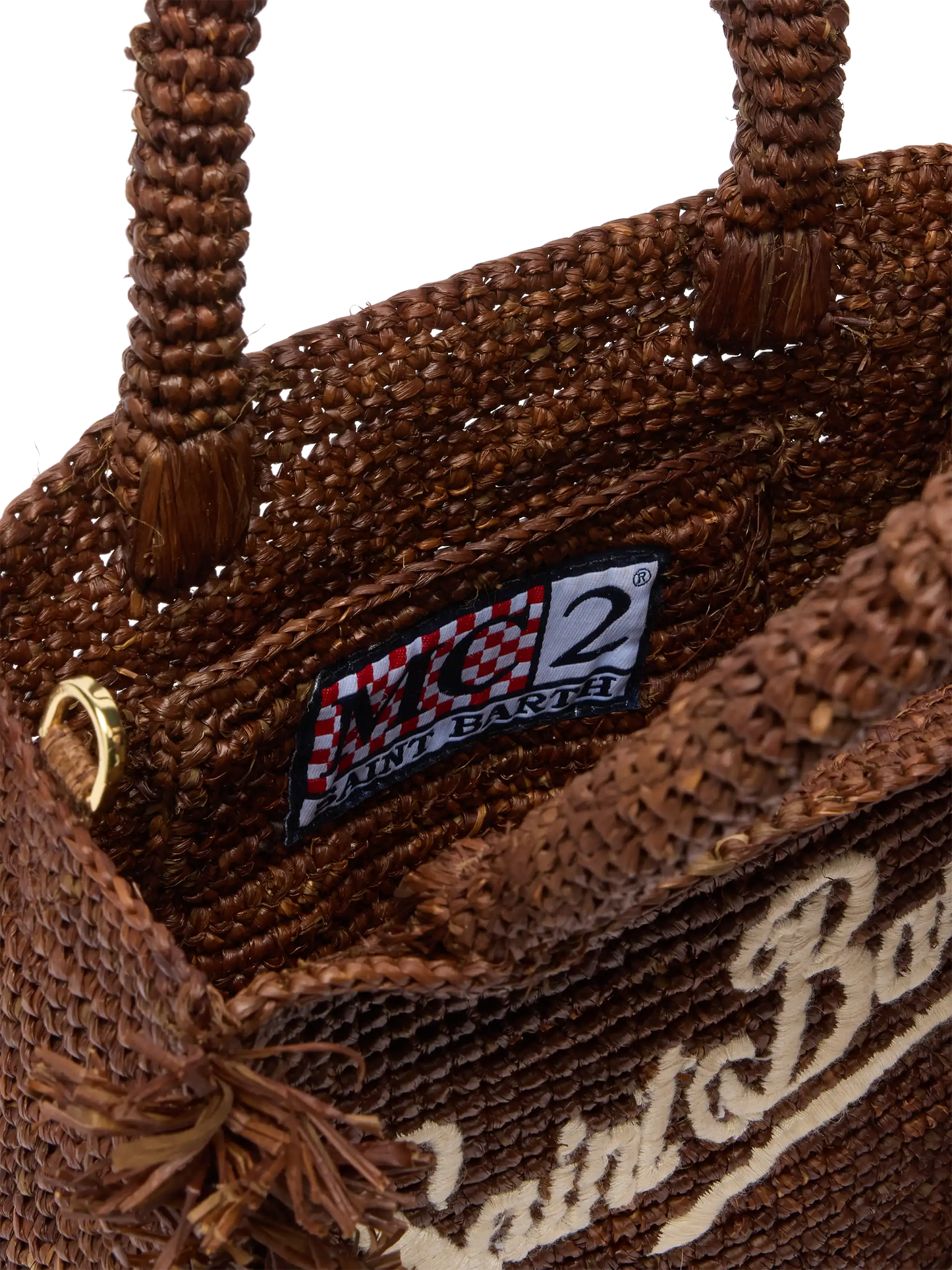 Mini Vanity Raffia Fringes bag with Saint Barth embroidery