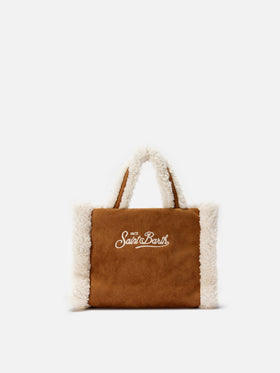 Vanity Mini Shearling Soft Handbag in camel shearling