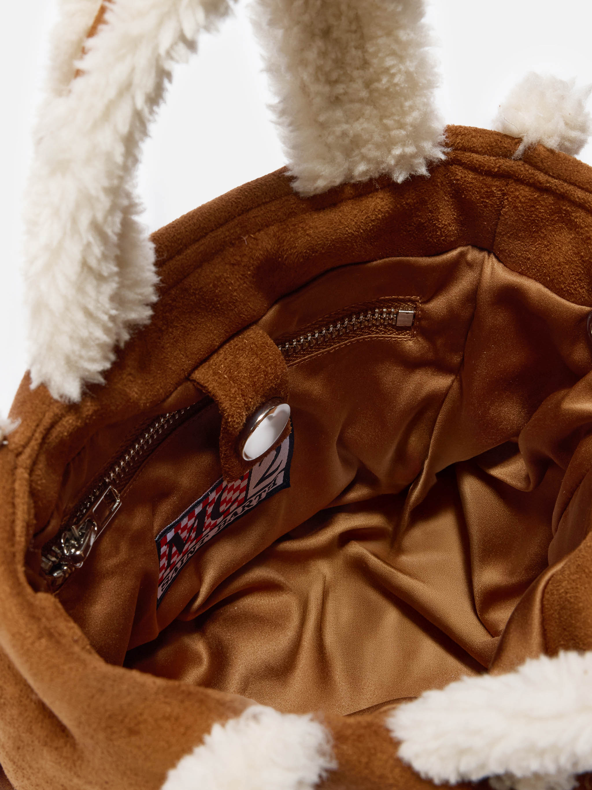 バッグ Mediam Double Craft Fur Bag Vanity Mini Shearling Soft Handbag in camel shearling – MC2 Saint