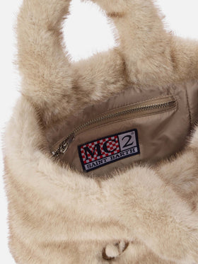 Beige Mini Vanity Soft bag in faux fur with logo embroidery