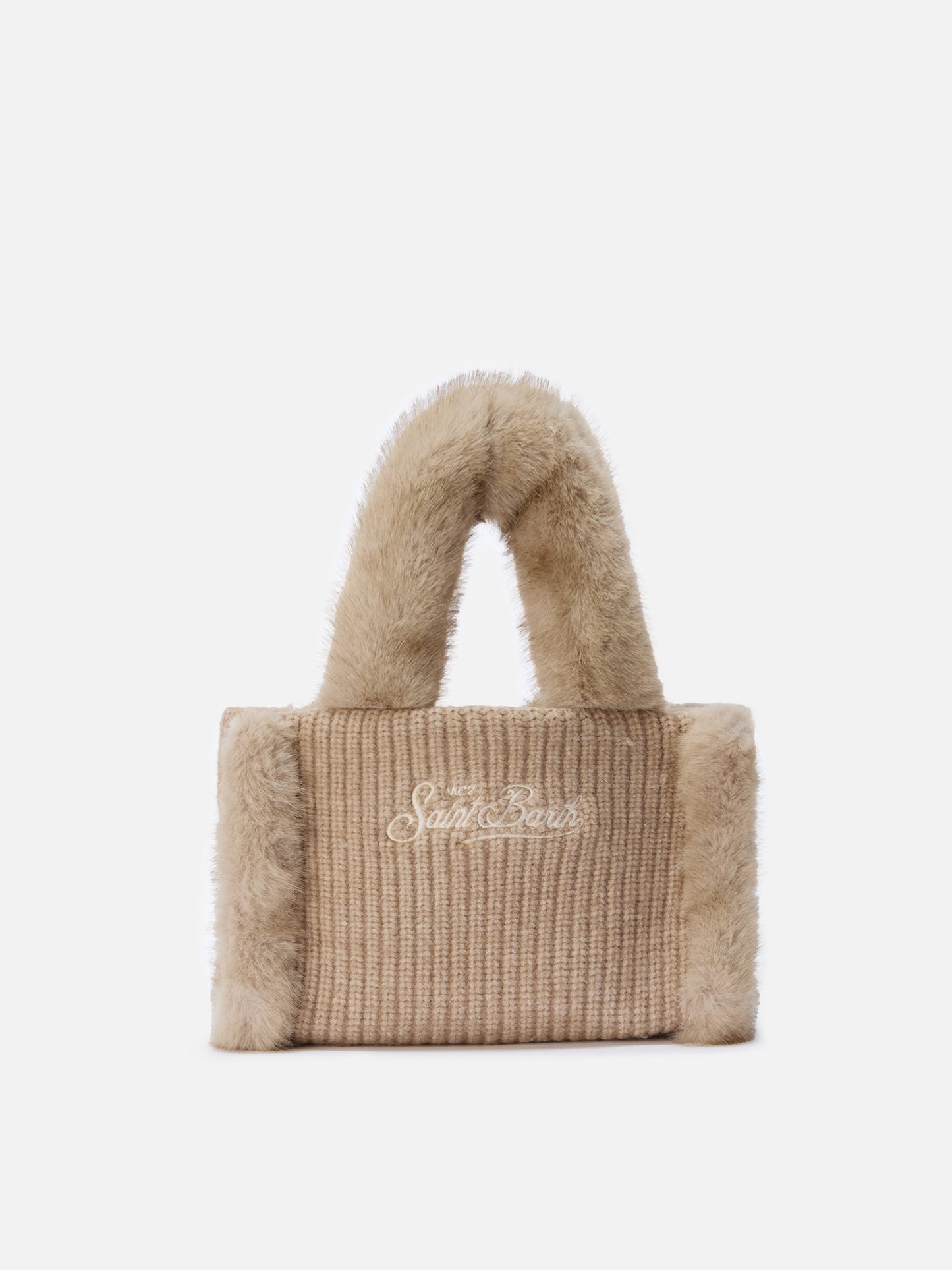 Borsa morbida a mano Vanity Mini Shearling Rib in misto lana a trecce beige