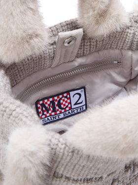 Grey Mini Vanity bag in ribbed faux shearling with faux fur handles
