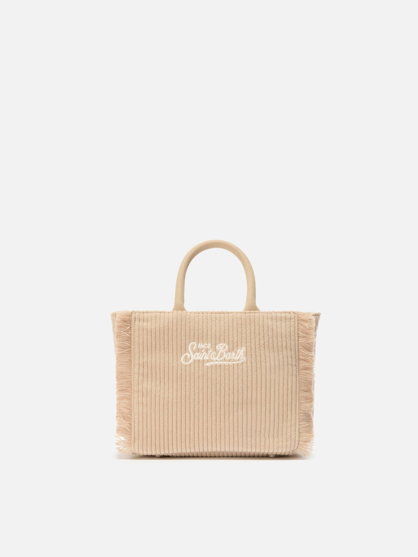 Borsa a mano Vanity Mini Corduroy in velluto a coste e faux suede beige