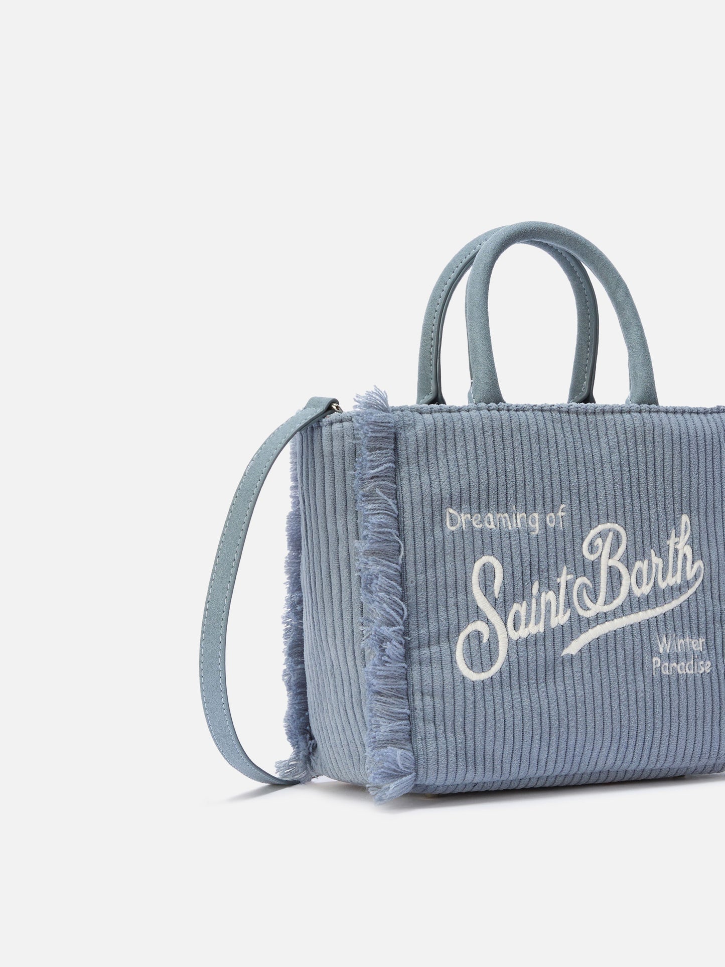 Vanity Mini Corduroy Handbag in powder blue corduroy velvet and faux suede