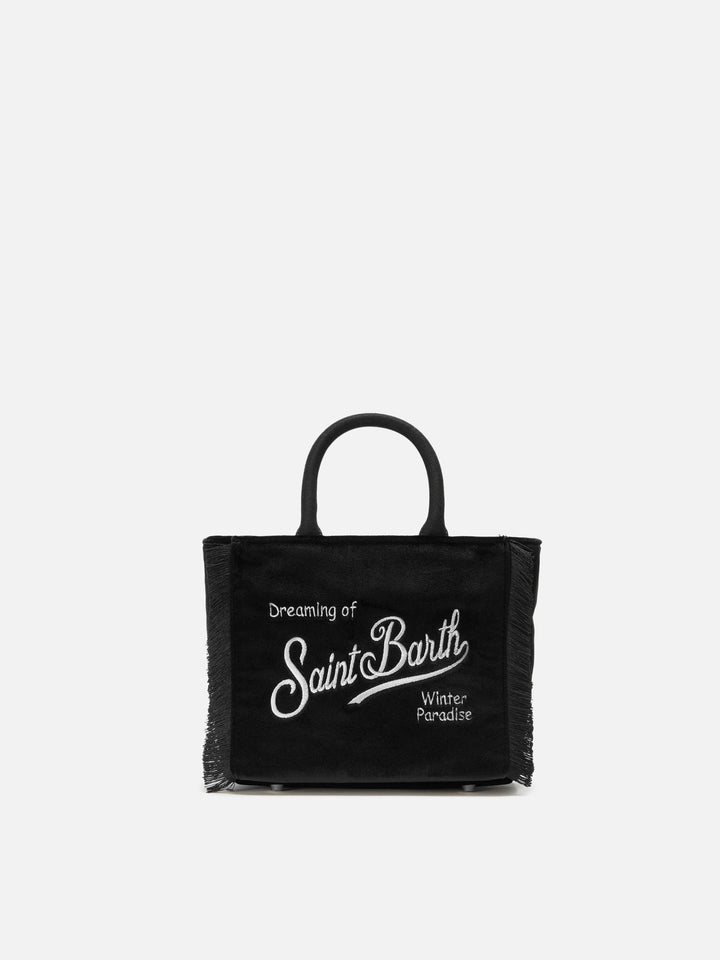 Borsa a mano Vanity Mini Velvet in velluto e faux suede nero
