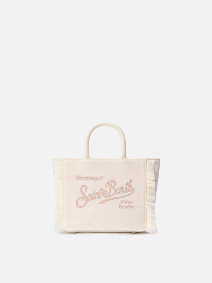 Borsa a mano Vanity Mini Velvet in velluto e faux suede bianco