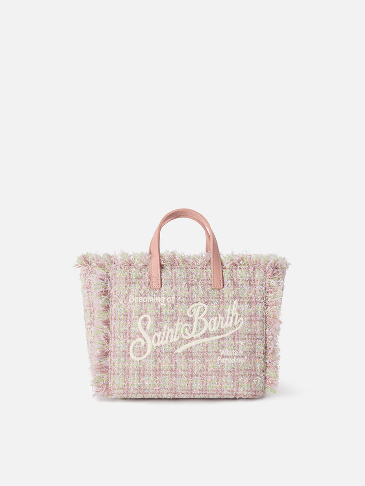 Rosa Mini Vanity-Bag aus Tweed mit Lurexfaden 