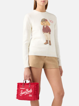 Mini sac Vanity rouge en tweed avec broderie logo 