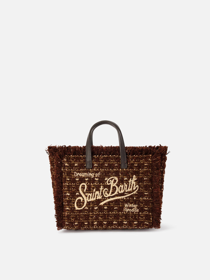 Braune Mini-Vanity-Bag aus Tweed mit Logostickerei 
