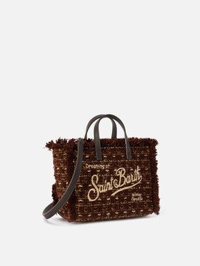 Mini Vanity bag marron en tweed avec logo brodé 
