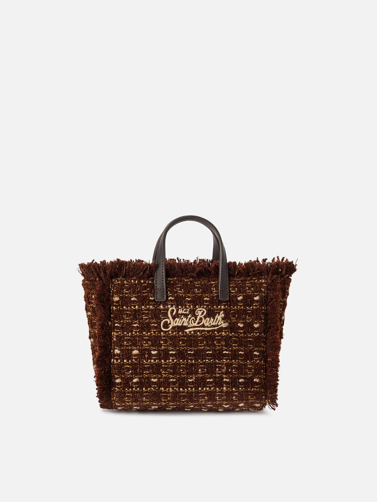 Mini Vanity bag marron en tweed avec logo brodé 