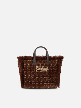Mini Vanity bag marron en tweed avec logo brodé 