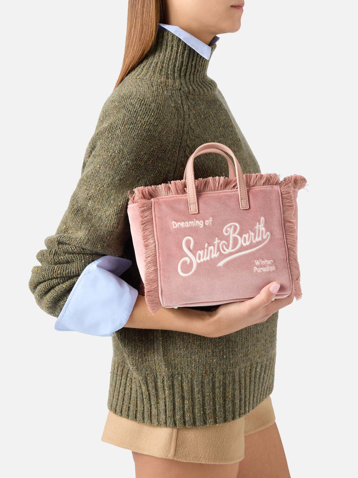 Rosa Mini Vanity-Tasche aus Samt mit Logostickerei 