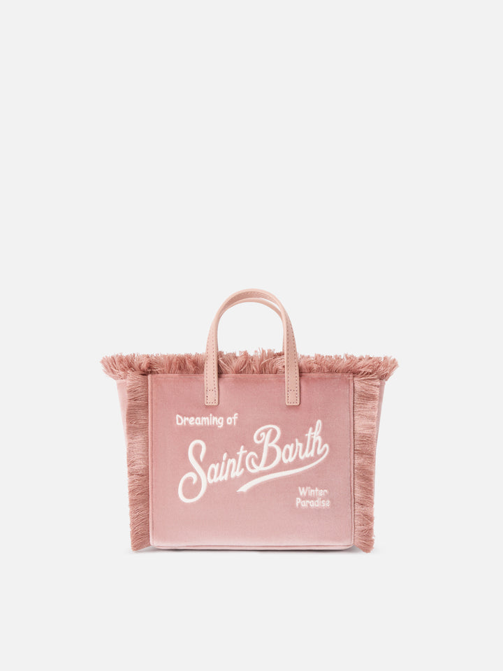 Pink Mini Vanity bag in velvet with logo embroidery